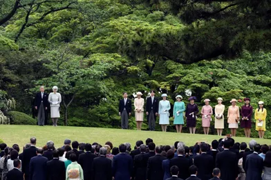 L'impératrice Michiko et l'empereur Akihito du Japon avec la famille impériale à Tokyo, le 25 avril 2018