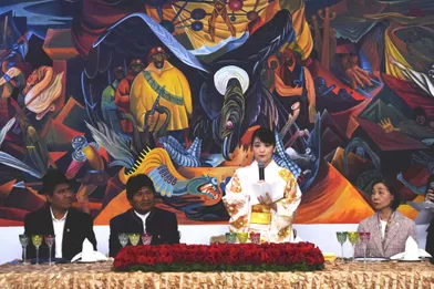 La princesse Mako du Japon avec le président de Bolivie à La Paz, le 15 juillet 2019