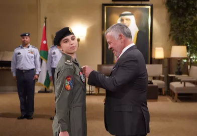 La princesse Salma de Jordanie avec son père le roi Abdallah II, le 8 janvier 2020