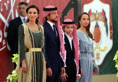 La princesse Salma de Jordanie avec sa mère la reine Rania et ses frères, le 25 mai 2019
