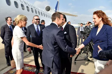 La princesse Lalla Salma et le roi Mohammed VI du Maroc avec Emmanuel et Brigitte Macron à Rabat, le 14 juin 2017