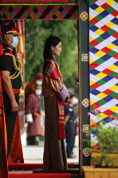 La reine du Bhoutan Jetsun Pema auCentre d'entraînement militaire (MTC) de Tencholing, le 19 août 2021