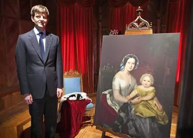 Le prince Ernst August de Hanovre junior lors de l'exposition consacrée au roi George V de Hanovre et la reine Marie, le 12 avril 2018