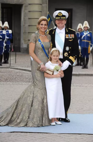 La princesse Catharina-Amalia des Pays-Bas avec ses parents la princesse Maxima et le prince héritier Willem-Alexander à Stockholm, le 19 juin 2010