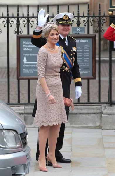 La princesse Maxima et le prince héritier Willem-Alexander des Pays-Bas au mariage du prince William et de Kate Middleton, le 29 avril 2011