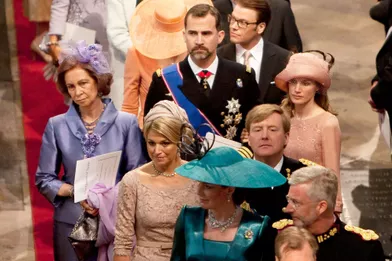 Quelques-uns des membres des familles royales étrangères au mariage du prince William et de Kate Middleton dans l'abbaye de Westminster, le 29 avril 2011