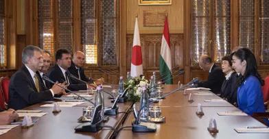 La princesse Kako du Japon avec le président du Parlement hongrois à Budapest, le 20 septembre 2019