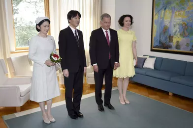 La princesse Kiko du Japon et le prince Fumihito d'Akishino avec le président finlandais et sa femme au château de Kultaranta, le 3 juillet 2019