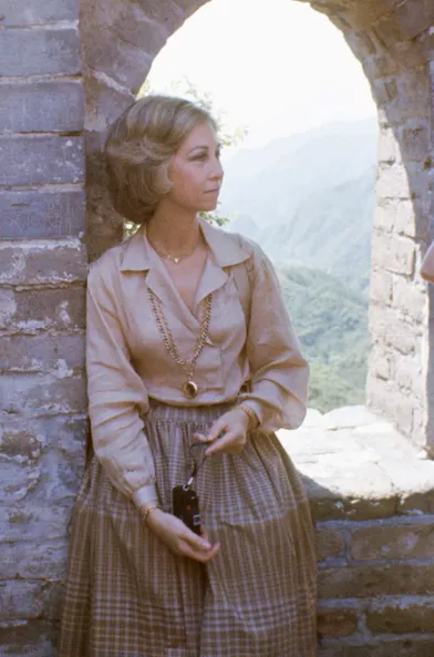La reine Sofia sur la Grande Muraille de Chine, le 23 juin 1978