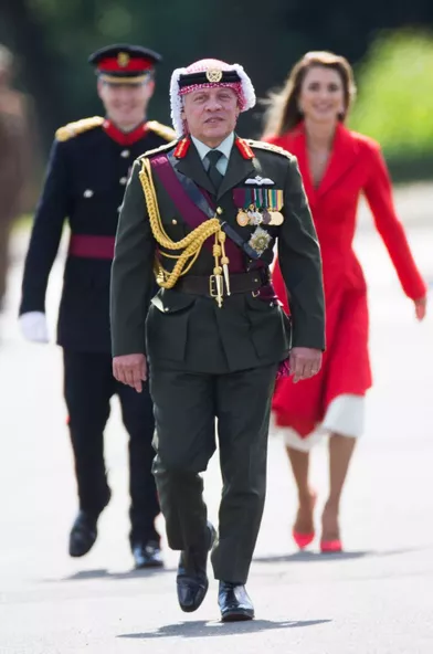 Le roi Abdallah II et la reine Rania de Jordanie à Sandhurst, le 11 août 2017