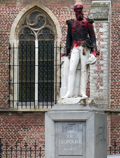 La statue du roi des Belges Léopold II à Ekeren (Anvers) vandalisée, le 4 juin 2020