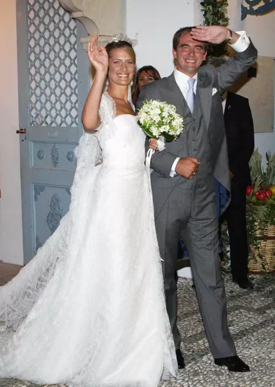 Les mariés, le prince Nikolaos de Grèce et Tatiana Blatnik sur l'île de Spetses, le 25 août 2010