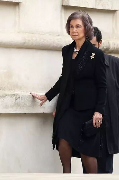 L'ex-reine Sofia d'Espagne aux obsèques de l'ex-roi Michel de Roumanie à Bucarest, le 16 décembre 2017