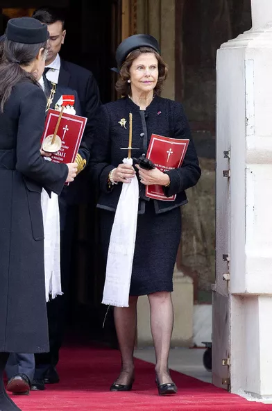 La reine Silvia de Suède aux obsèques de l'ex-roi Michel de Roumanie à Bucarest, le 16 décembre 2017