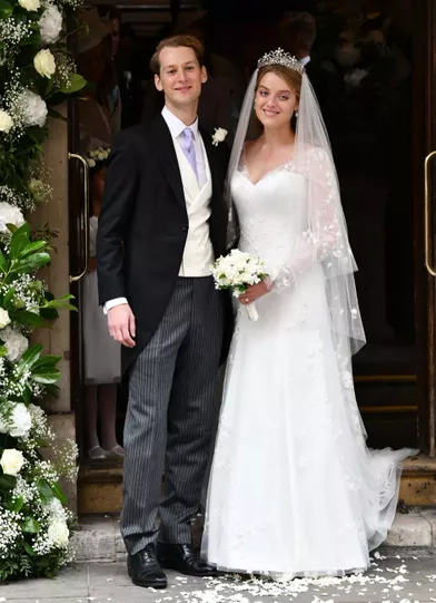 Flora Alexandra Ogilvy -la petite-fille de la princesse Alexandra de Kent, cousine germaine de la reine Elizabeth II- et Timothy Vesterberg, le10 septembre 2021, jour de leur mariage religieux à Londres