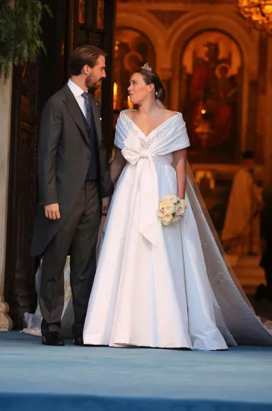 Le prince Philippos de Grèce et Nina Flohr, le 23 octobre 2021, jour de leur mariage religieux à Athènes