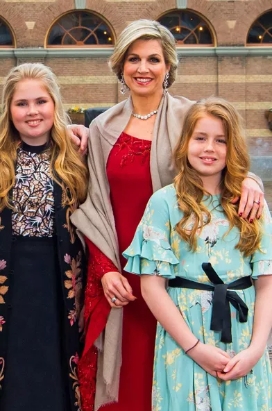 La reine Maxima des Pays-Bas et ses filles les princesses Catharina-Amalia et Alexia à La Haye, le 29 avril 2017