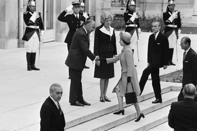 La reine Elizabeth II à l'Elysée avec le président de la République française Georges Pompidou, le 19 mai 1972