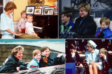 https://www.parismatch.com/Royal-Blog/Royaume-Uni/Lady Diana avec ses fils les princes William et Harry en 1985, 1991, 1993 et 1995