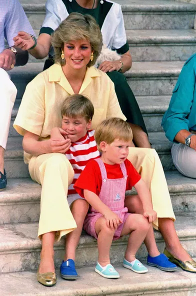 https://www.parismatch.com/Royal-Blog/Royaume-Uni/La princesse Diana avec ses fils les princes William et Harry, le 9 août 1987