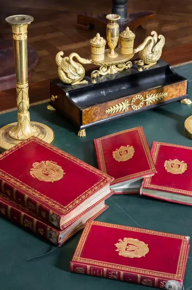 Dans la bibliothèque de l'empereur Napoléon Ier restaurée, château de Fontainebleau