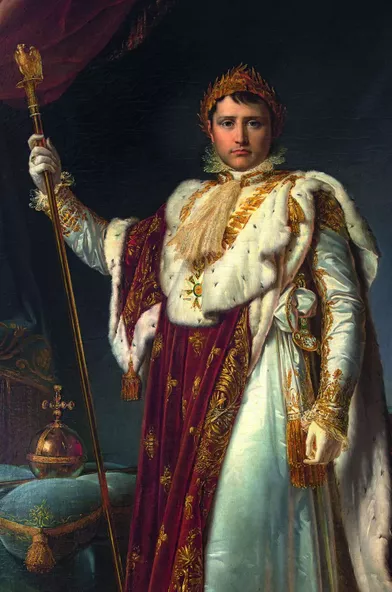 Détail du portrait de l'Empereur en costume de sacre, atelier de Gérard. Musée Napoléon Ier au château de Fontainebleau
