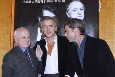 Pierre Bergé en compagnie de Bernard Henri-Levy et Pierre Thorreton à l'occasion de la première du documentaire «Yves Saint Laurent - Pierre Berge, l'amour fou» en septembre 2010. 