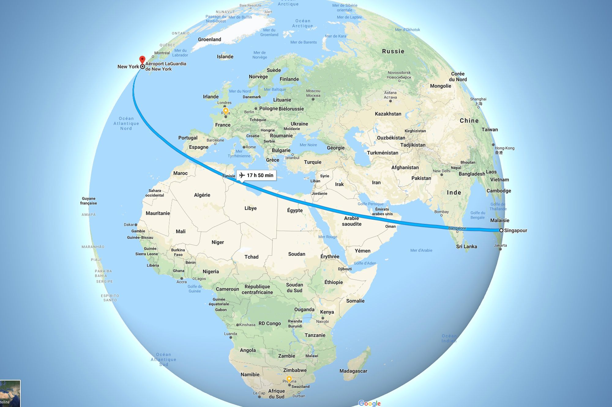 voyage NYC en avion carte du monde