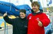 Laurent Bourgnon et la navigatrice britannique Ellen MacArthur avant le départ de la Route du Rhum en 2002.