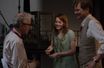 Colin Firth et Emma Stone avec Woody Allen sur le tournage de &quot;Magic in the Moonlight&quot;.