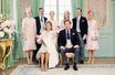 Photo officielle du baptême de la princesse Adrienne de Suède avec ses parents la princesse Madeleine et Christopher O'Neill et ses parrains et marraines