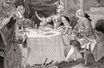 Détail d’une gravure de la fin du XIXe siècle montrant Louis XV dînant avec sa favorite Madame de Pompadour