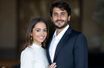 La princesse Iman de Jordanie et son fiancé Jameel Alexander Thermiotis. Photo officielle de leurs fiançailles, le 5 juillet 2022