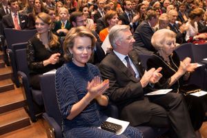 Le roi des Belges Philippe et la reine Mathilde avec l'ex-reine Beatrix des Pays-Bas au concert piyr les 95 ans du grand-duc Henri de Luxembourg, le 9 janvier 2016