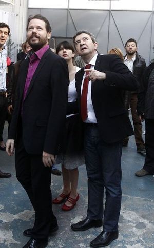 François Delapierre et Jean-Luc Mélenchon, lors d'une visite du QG de campagne du candidat, en mars 2012.