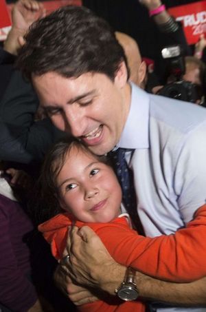 Justin Trudeau lors d'un meeting à Edmonton, le 17 octobre.