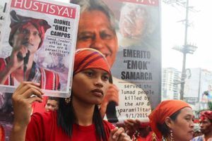 Manifestation de soutien à Michelle Campos, défenseure des droits humains aux Philippines dont le père et le grand-père ont été assassinés sous ses yeux