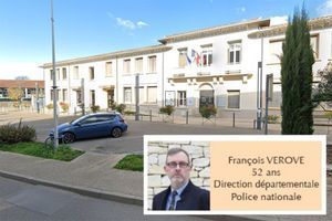 La mairie de Prades-le-Lez, dans l'Hérault. François Vérove fut un temps conseiller municipal de la commune. En médaillon, une photo extraite d'un tract de la campagne municipale de 2014.