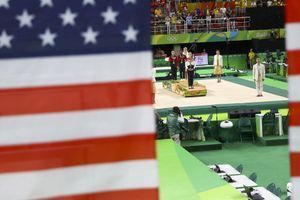 Image d'illustration. L'équipe américaine de gymnastique sur le podium des JO de Rio. 