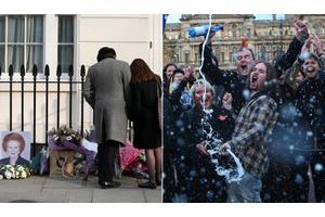  Des réactions contrastées à la mort de Margaret Thatcher devant le 10 Downing Street et à Glasgow.