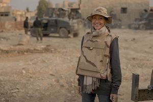 Le 7 novembre 2016, dans le faubourg nord-est de Mossoul. Véronique Robert avec la Golden Division. Elle accompagne l’offensive sur la ville, aux côtés de l’unité d’élite, depuis le 4 novembre.