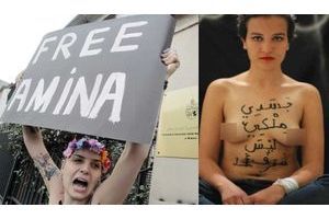 Les Femen ont manifesté pour la libération d'Amina, la première Femen tunisienne (à droite).