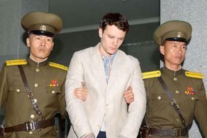 Otto Warmbier à Pyongyang, lors de son procès en mars 2016.