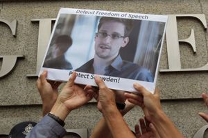 Lors d'une manifestation en faveur d'Edward Snowden, à Hong Kong.