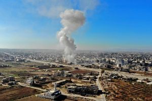 Raids aériens sur Ma'arrat al-Numan, dans la province d'Idleb, le 18 décembre 2019.