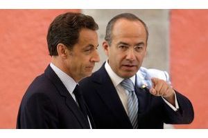  Nicolas Sarkozy et le président Felipe Calderon le 9 mars au palais national de Mexico.