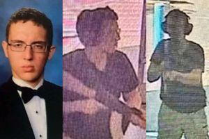 A gauche, Patrick Crusius sur une photo prisée au lycée. Au centre et à droite, les images de vidéosurveillance prises peu avant la fusillade d'El Paso.