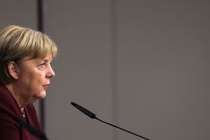 La Chancelière allemande Angela Merkel lors du Conseil européen le 23 octobre 2021.