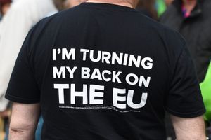 "Je tourne le dos à l'Europe", est-il écrit sur ce t-shirt d'un militant du parti europhobe et populiste Ukip, le 31 mai à Birmingham.