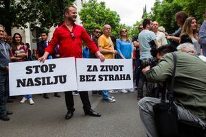 Manifestation à Podgorica, le 9 mai 2018.